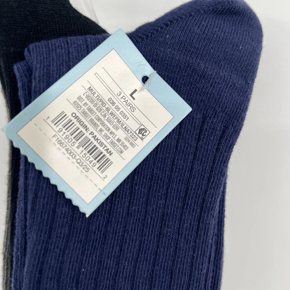 NEW Cat & Jack 3pk uniform crew socks navy grey black classic cotton blend L 3-7